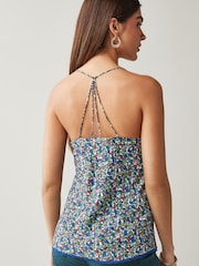 Blue Floral Lace Trim Cami Top - Image 2 of 5