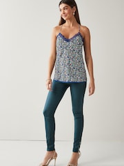 Blue Floral Lace Trim Cami Top - Image 3 of 5