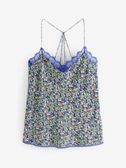 Blue Floral Lace Trim Cami Top - Image 5 of 5