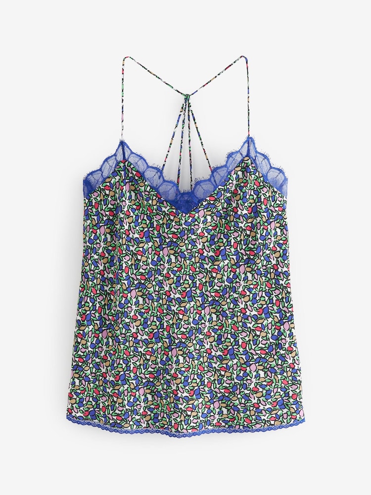 Blue Floral Lace Trim Cami Top - Image 5 of 5