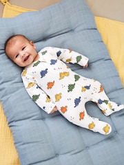 Blanc Multi Dinosaure - Dors-bien JoJo Maman Bébé zippé en coton pour bébé - Image 1 of 5