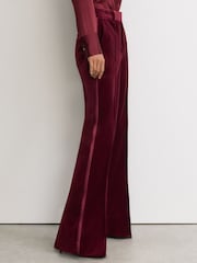 Reiss Dark Red Wren Petite Velvet Flared Tuxedo Trousers - Image 3 of 6