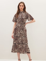 Leopard Print Zip Neck Midi Dress - Image 1 of 4