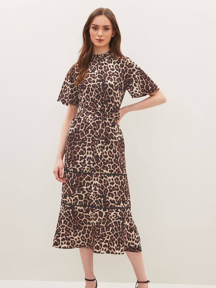 Leopard Print Zip Neck Midi Dress - Image 1 of 4