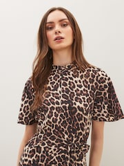 Leopard Print Zip Neck Midi Dress - Image 2 of 4