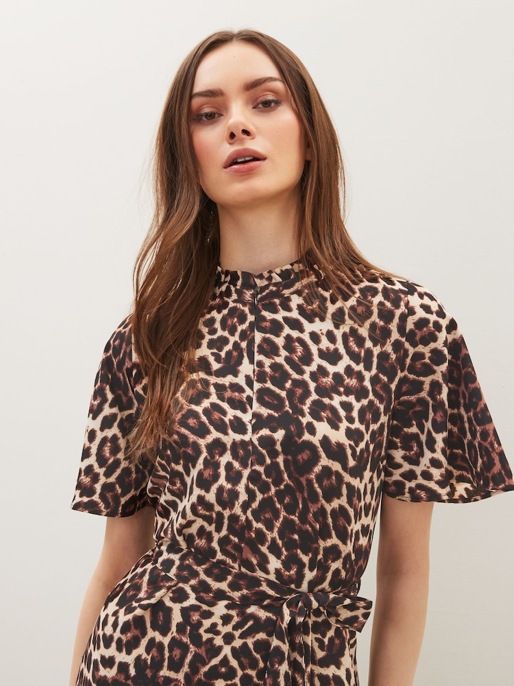 Leopard Print Zip Neck Midi Dress - Image 2 of 4