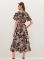 Leopard Print Zip Neck Midi Dress - Image 3 of 4
