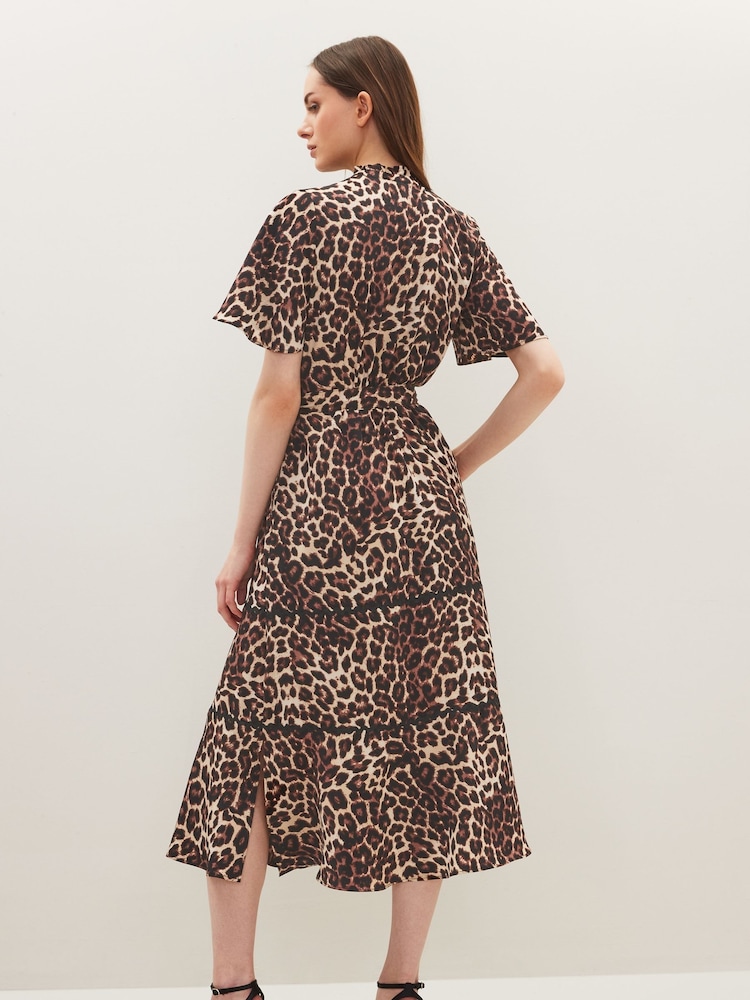 Leopard Print Zip Neck Midi Dress - Image 3 of 4