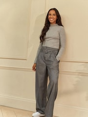 Rochelle Grey Stripe Belted Wide Leg Tailored Trousers - Image 1 of 4
