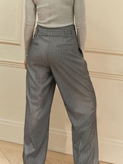 Rochelle Grey Stripe Belted Wide Leg Tailored Trousers - Image 2 of 4