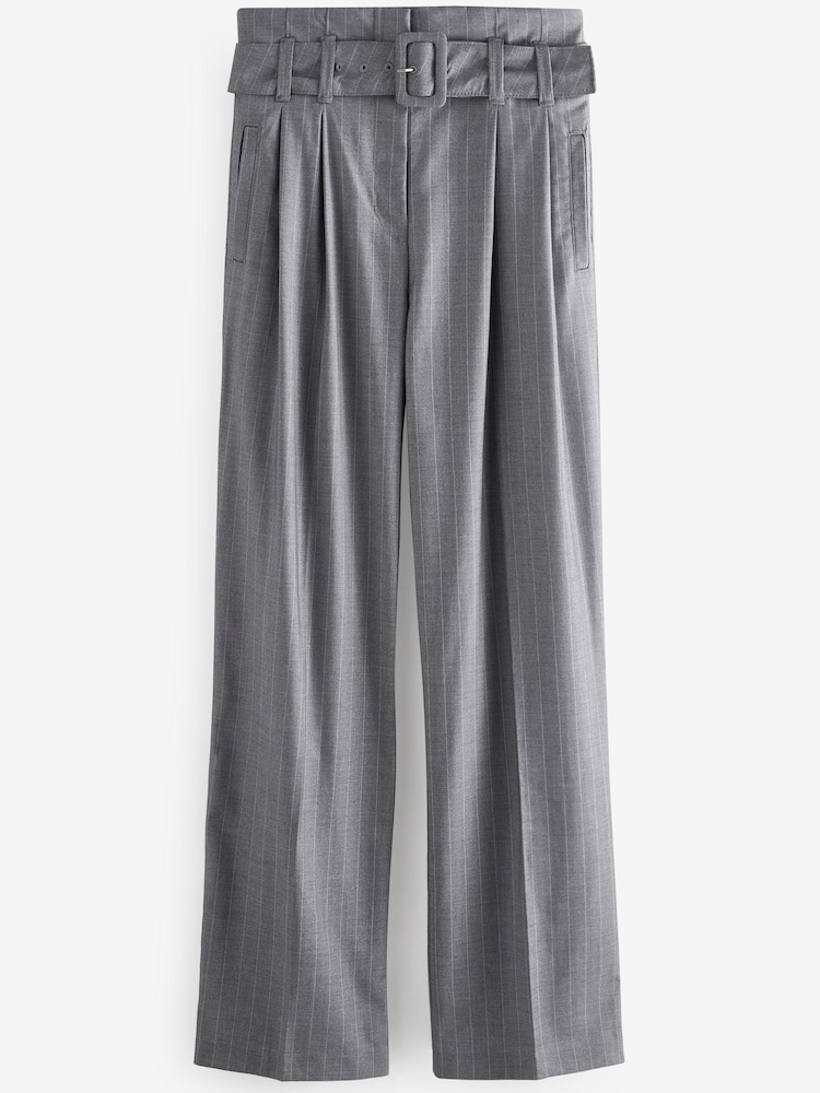 Rochelle Grey Stripe Belted Wide Leg Tailored Trousers - Image 4 of 4