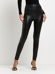 River Island High Waist Matt Coated Black Leggings - Image 1 of 4
