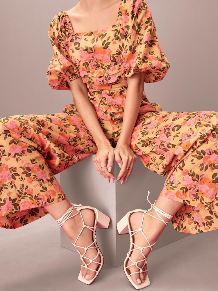Bone Signature Leather Caged Knot Block Heels - Image 2 of 6 Bone Signature Leather Caged Knot Block Heels - Image 2 of 6