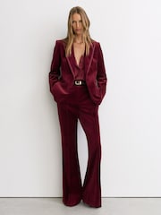 Reiss Dark Red Wren Tall Velvet Flared Tuxedo Trousers - Image 1 of 6