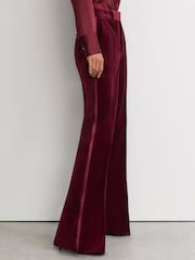 Reiss Dark Red Wren Tall Velvet Flared Tuxedo Trousers - Image 3 of 6