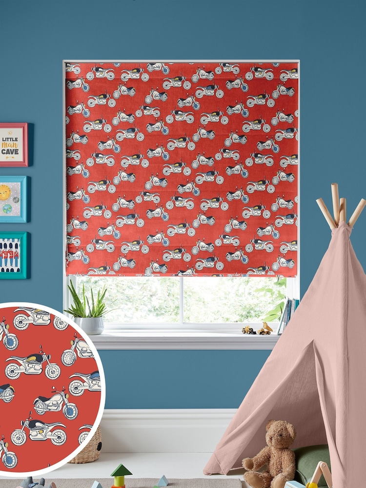 Cath Kidston Red Kids Motorbikes Made To Measure Roman 100% Cotton Blind - Image 1 of 6
