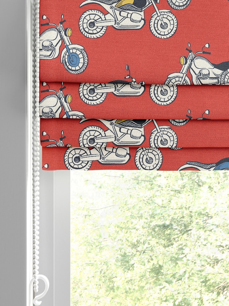 Cath Kidston Red Kids Motorbikes Made To Measure Roman 100% Cotton Blind - Image 2 of 6
