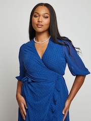 Chi Chi London Blue Short Sleeve Dobby Wrap Midi Dress - Image 2 of 5