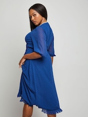 Chi Chi London Blue Short Sleeve Dobby Wrap Midi Dress - Image 3 of 5