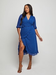 Chi Chi London Blue Short Sleeve Dobby Wrap Midi Dress - Image 5 of 5