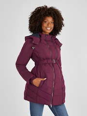 JoJo Maman Bébé Wine Red 2-in-1 Maternity Puffer Jacket - Image 2 of 4