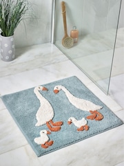 Teal Blue Goose And Friends 100% Cotton Shower Mat - Image 1 of 4