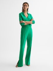 Reiss Green Saffie Petite Wide Leg Split Trousers - Image 1 of 7
