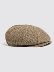 MOSS Brown Harris Tweed Herringbone Baker Boy Cap - Image 1 of 2