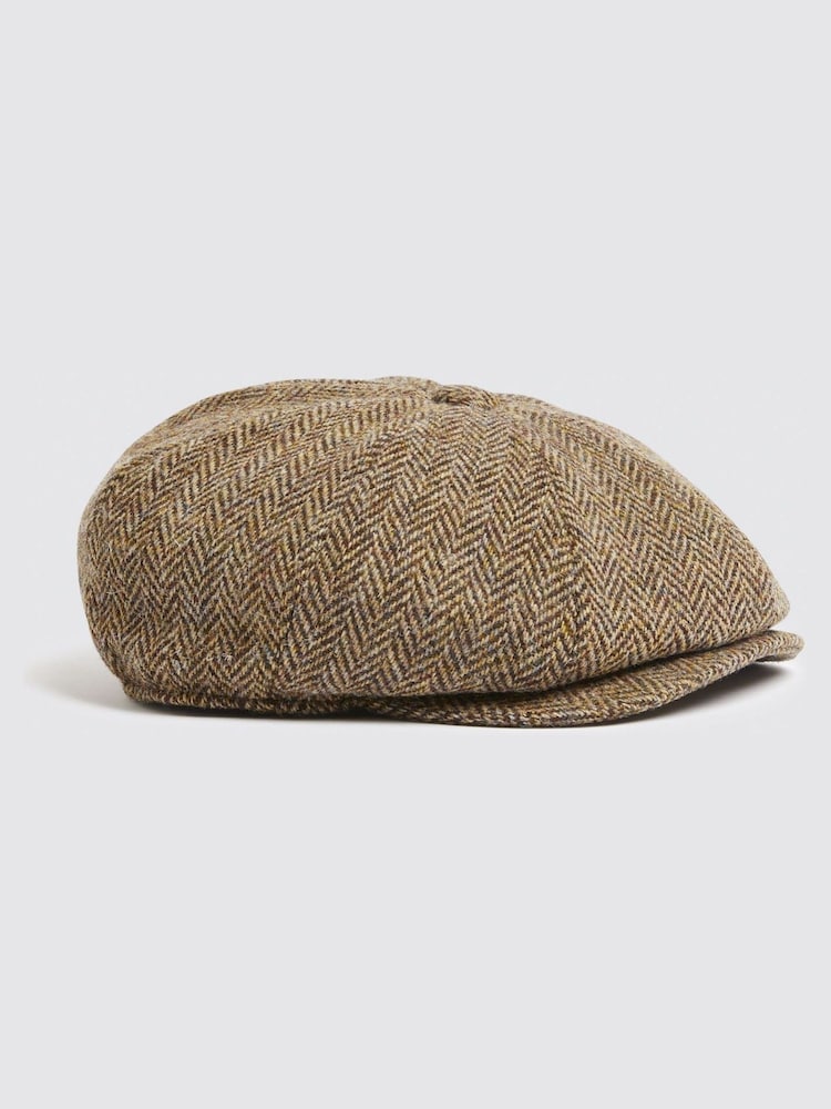MOSS Brown Harris Tweed Herringbone Baker Boy Cap - Image 1 of 2