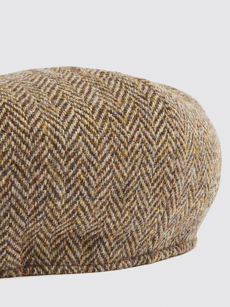 MOSS Brown Harris Tweed Herringbone Baker Boy Cap - Image 2 of 2