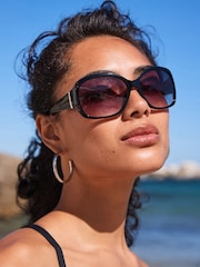 أسود - نظارات شمسية بتصميم دقيق ظلال ألوان متدرجة - صورة 1 من 5