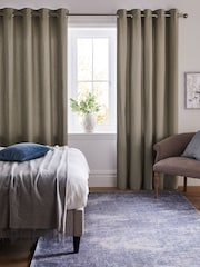 Natural Dark Lined Cotton Eyelet Curtains - Image 1 of 6