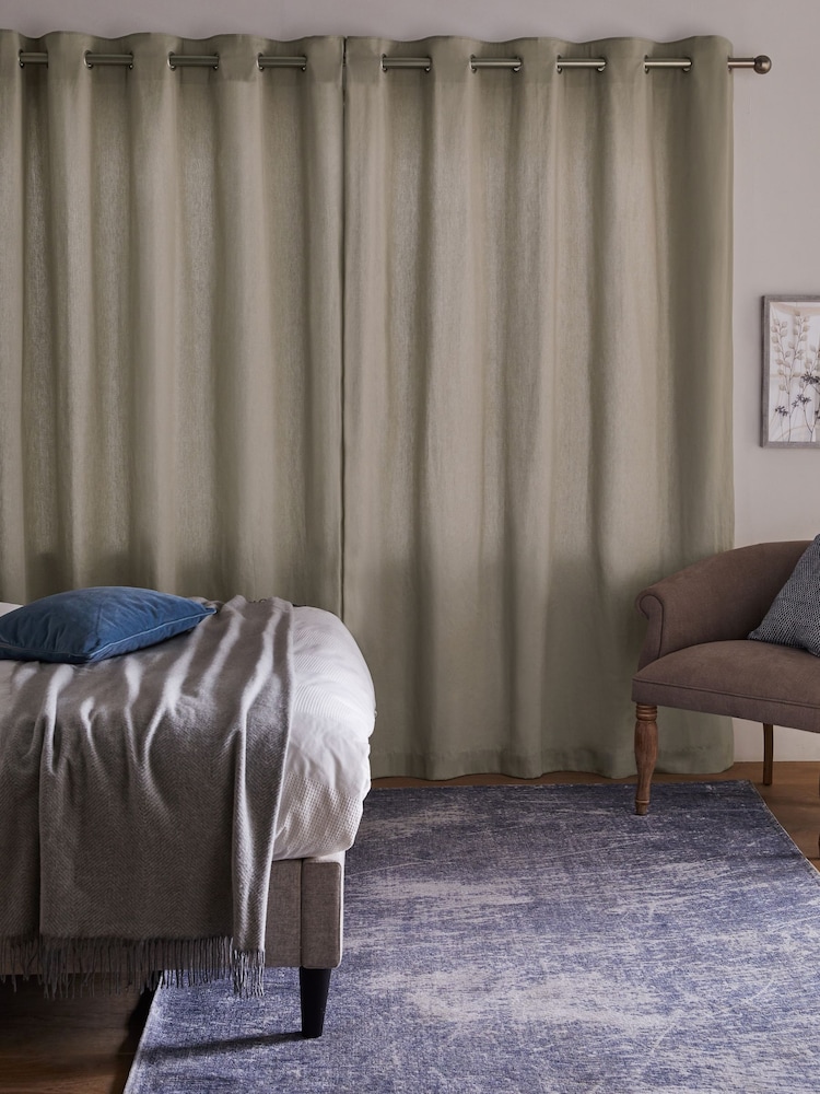 Natural Dark Lined Cotton Eyelet Curtains - Image 2 of 6