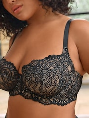 Black Ultimate Support F-K Cup Non Pad Wired Lace Bra with Side Support - Image 4 of 5