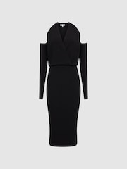 Reiss Black Raina Halter Knitted Bodycon Dress - Image 2 of 6