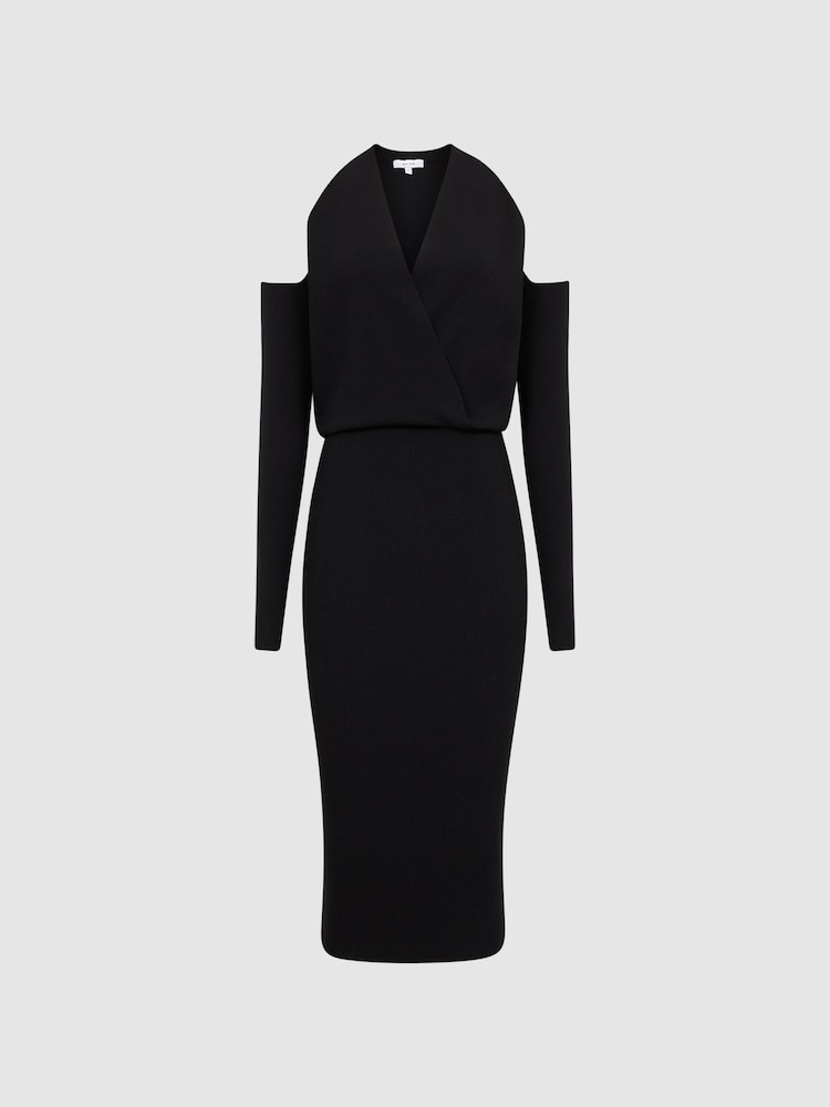 Reiss Black Raina Halter Knitted Bodycon Dress - Image 2 of 6