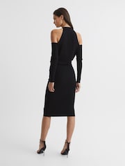 Reiss Black Raina Halter Knitted Bodycon Dress - Image 5 of 6