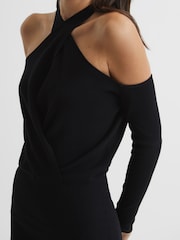 Reiss Black Raina Halter Knitted Bodycon Dress - Image 6 of 6