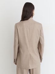 Reiss Neutral Juniper Petite Collarless Double-Breasted Suit Blazer Wool-Blend - Image 6 of 9