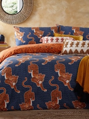 furn. Blue Tibetan Tiger Duvet Cover and Pillowcase Set - Image 1 of 5