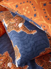 furn. Blue Tibetan Tiger Duvet Cover and Pillowcase Set - Image 3 of 5