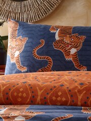 furn. Blue Tibetan Tiger Duvet Cover and Pillowcase Set - Image 5 of 5