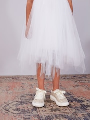 Ivory Cream Glitter Lace Up Chunky Sole Trainers - Image 2 of 6