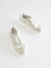 Ivory Cream Glitter Lace Up Chunky Sole Trainers - Image 4 of 6