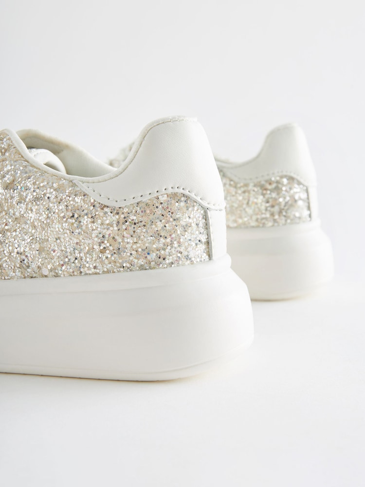 Ivory Cream Glitter Lace Up Chunky Sole Trainers - Image 6 of 6