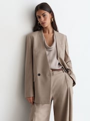 Reiss Neutral Juniper Collarless Double-Breasted Suit Blazer Wool-Blend - Image 3 of 8