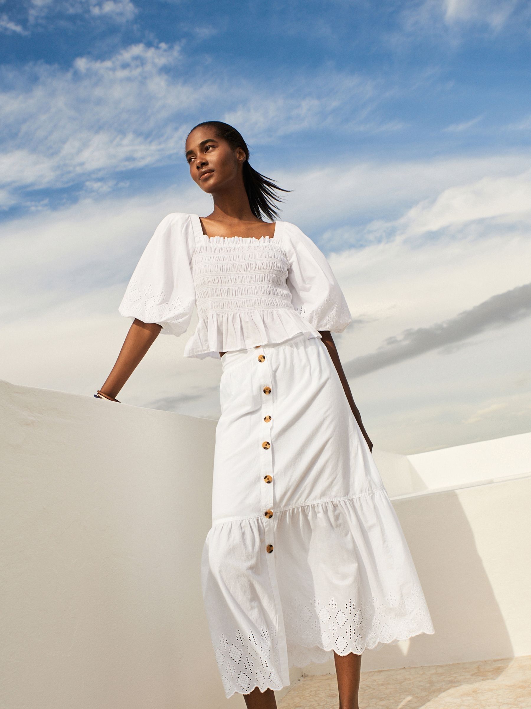 White midi skirt cotton top
