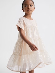 Reiss Pale Pink Luci 9-12 yrs Sequin Tiered Dress - Image 1 of 6