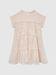 Reiss Pale Pink Luci 9-12 yrs Sequin Tiered Dress - Image 2 of 6