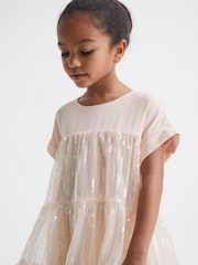 Reiss Pale Pink Luci 9-12 yrs Sequin Tiered Dress - Image 4 of 6